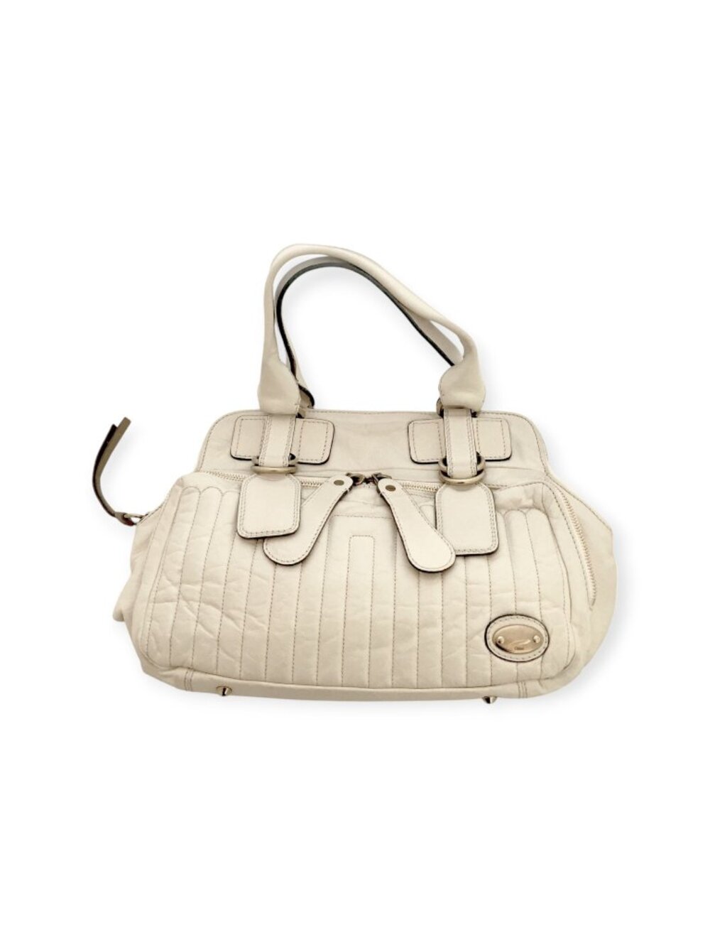 Chloe Bay Bag Cream Leather Quilted Satchel Shoulder Bag Off White Large
